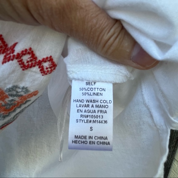 Andrée by Unit White Embroidered Sleeveless Linen Blend Top Sz S - Picture 5 of 14